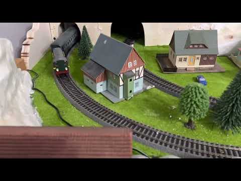 Treni passeggeri con carro soccorso , trainato da locomotore Diesel da manovra Roco scala ho 1.87