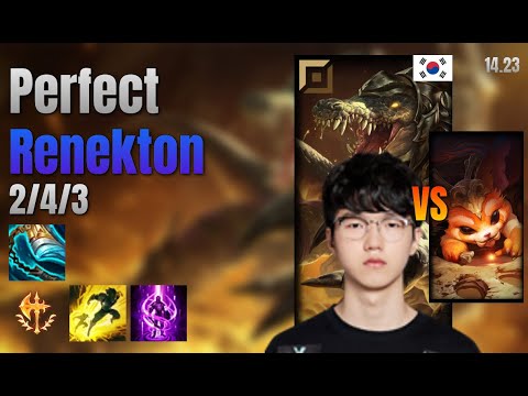 Perfect Top Renekton vs Gnar lol KR solo rank Full Game 14.23