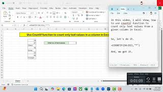 Use COUNTIF function to count only text values in a column in Excel