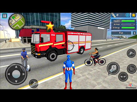 Captain American Rope Hero Ninja Gangster Crime - Fire Truck at Vegas City #5 - Android Gameplay