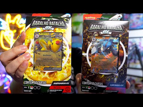 NOVOS DECKS INICIAIS! Unboxing do Baralho Batalha EX do Ampharos e do Lucario - TIUSAM CARTA POKEMON
