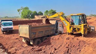 JCB 3dx Working for Pond making with Loading Mud in Tata 2518 and Tata 3118 Truck