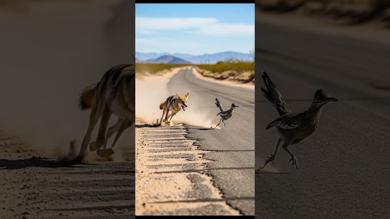 코요테가 로드러너를 잡으려 하지만… 실패!