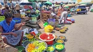 TRADITIONAL FOOD MARKET SHOPPING IN GHANA KANESHIE, AFRICA