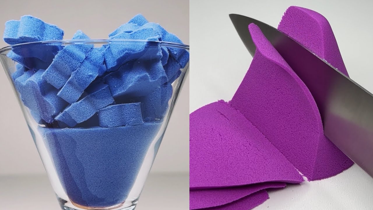 Very satisfying and relaxing sand video, kinetic sand drop and squish ASMR