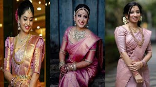 Pretty Onion Colour Silk Collection||Kanchipuram Wedding Onion Colour Saree||Onion Saree For Wedding