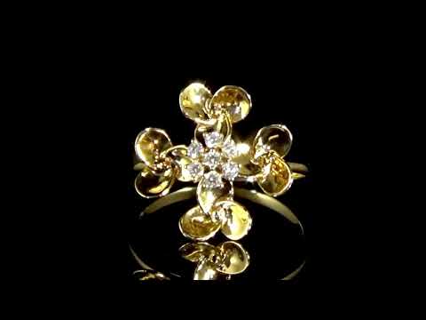 18k Yellow Gold Cluster Diamond Lotus Flower Ring