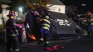 Car Goes Airborne, Overturns After Hitting Parked Vehicles In Copiague Overnight