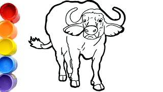 🔴How to Draw a Buffalo Easy Step by Step | Wild animals drawings