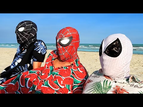 TEAM SPIDER-MAN in REAL LIFE || ONE DAY On THE BEACH ( Live Action )