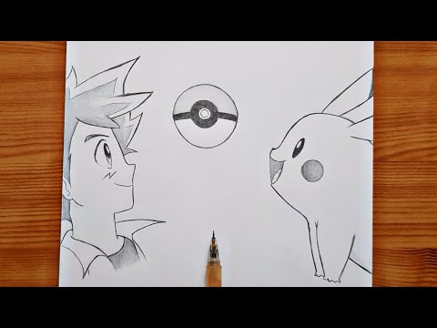how to draw Ash and Pikachu ( Pokemon ) | Ash & Pikachu step by step | easy drawing tutorial
