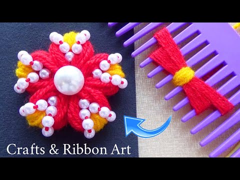 Amazing Woolen Craft Ideas with Hair Comb - Hand Embroidery Flower Design - DIY Woolen Flowers