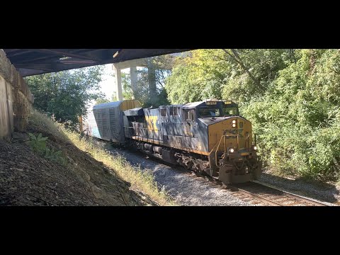Train With DPU Stalls Out On Hill Under Norfolk Southern Trestle, Walton Kentucky Trains Auto Racks