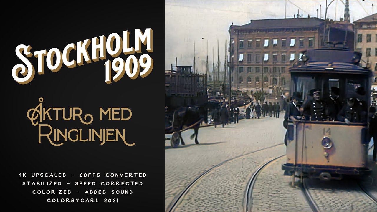 Stockholm 1909: Åktur med Ringlinjen (1909) - Remastered 4K 60fps