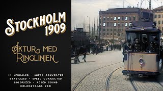 Stockholm 1909: Åktur med Ringlinjen (1909) - Remastered 4K 60fps