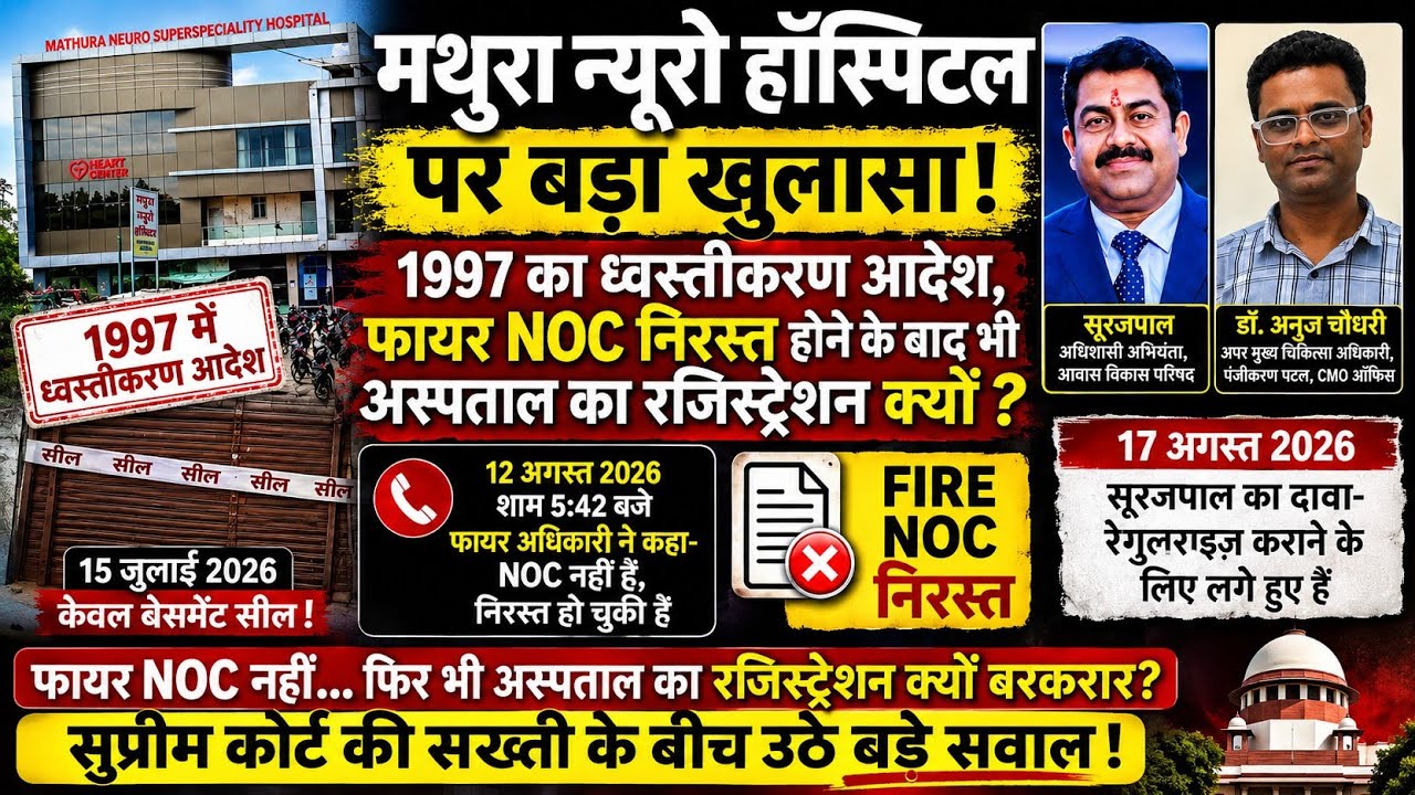 1997 के ध्वस्तीकरण आदेश से फायर NOC तक... मथुरा न्यूरो हॉस्पिटल पर कार्रवाई अधूरी क्यों? सुप्रीम कोर्ट की सख्ती के बीच उठे बड़े सवाल