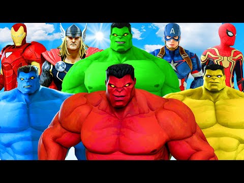 TEAM HULK VS THE AVENGERS - Hulk, Red Hulk, Blue Hulk, Yellow Hulk vs Superheroes