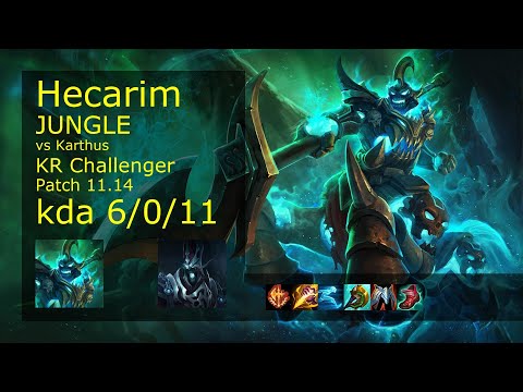 Hecarim vs Karthus Jungle - KR Challenger 6/0/11 Patch 11.14 Gameplay // [롤] 헤카림 vs 카서스 정글