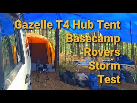 Epic 4x4 Basecamp With Gazelle T4 Hub plus + Huge Tarp // Land Rover Rally Wind and Rain Test scarr