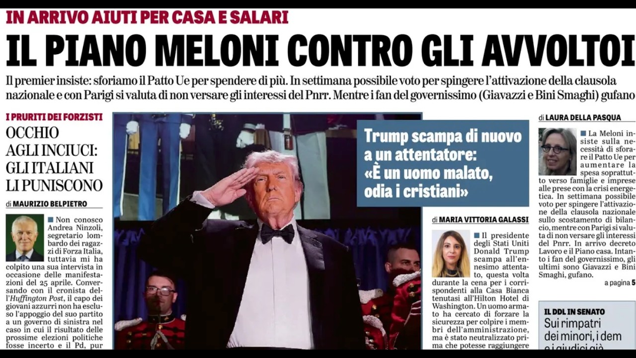 RASSEGNA STAMPA 27 APRILE 2026. QUOTIDIANI NAZIONALI ITALIANI  PRIME PAGINE DEI GIORNALI DI OGGI