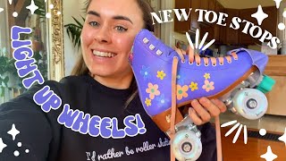 Attempting a ROLLER SKATE MAKEOVER! LUMINOUS LIGHT UP WHEELS + STAR TOE STOPS on MOXI BEACH BUNNIES