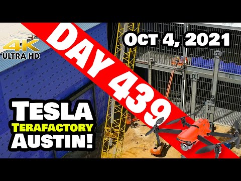 Tesla Gigafactory Austin 4K  Day 439 - 10/4/21 - HUGE STEEL BEAMS GO VERTICAL IN DRIVE UNIT ALLEY!