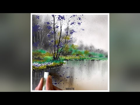 Soft pastel drawing of a beautiful winter forest landscape - How to draw
