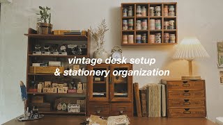 vintage desk setup makeover + organizing my stationery | simple setup 📦