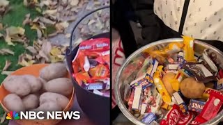 Some trick-or-treaters picking potatoes over candy 