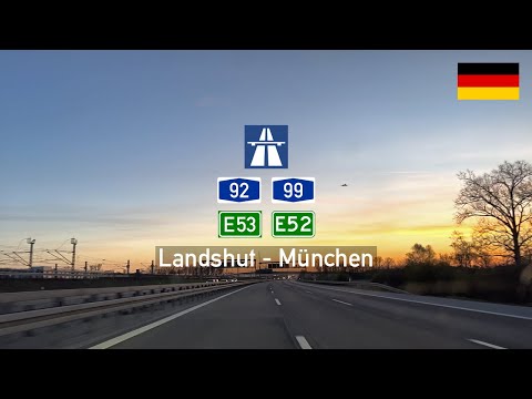 [4KHDR] Driving in Germany: Autobahn A92 E53 & A99 E52 from Landshut to München