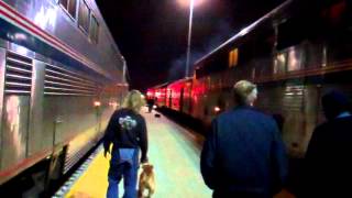 preview picture of video 'RARE: Westbound and Eastbound Amtrak California Zephyr Meet at Salt Lake City'