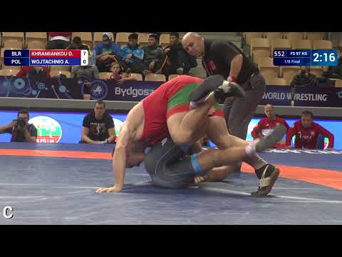 1/8 FS - 97 kg: D. KHRAMIANKOU (BLR) df. A. WOJTACHNIO (POL) by VSU1, 12-2