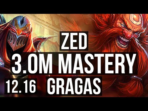 ZED vs GRAGAS (MID) | 3.0M mastery, 5/1/9, 1400+ games | EUW Diamond | 12.16
