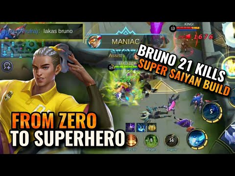 Bruno 21 kills in Rank Game | Super Saiyan Build 😂 | Mobile Legends