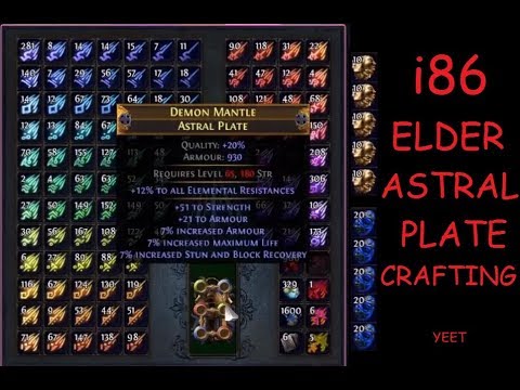 300 T0 Life Deafening Essences of Greed Crafting i86 ELDER Astral Plate (Post 6k Chaos) | Demi Video
