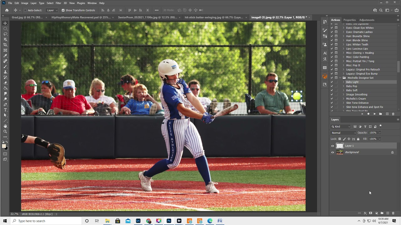 Adding a ball into a softball baseball photo with Photoshop, sports photography, fast shutter speed