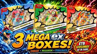 Opening 3 Ascending Heroes Mega ex Boxes! Emboar, Meganium & Feraligatr