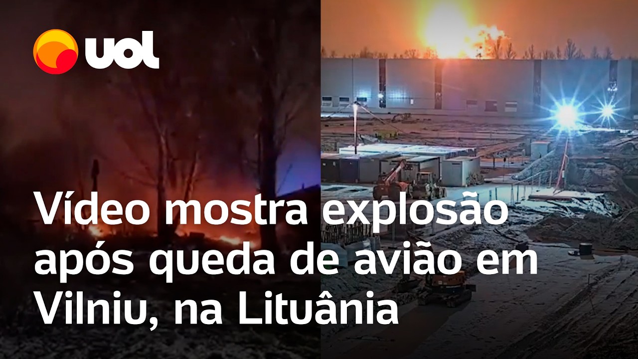 Avião cai em cima de casa perto de aeroporto na Lituânia; vídeo flagra momento da queda e explosão