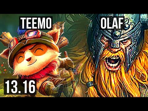 TEEMO vs OLAF (TOP) | 2.9M mastery, 1600+ games, Rank 9 Teemo, 2/2/8 | KR Master | 13.16