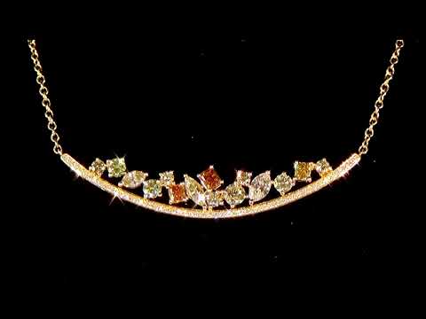 18k Yellow Gold 2.77ct (TDW) Fancy Color Diamond Curve Necklace