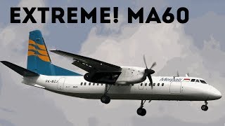 preview picture of video 'EXTREME AIRPLANES : Merpati's Xi'an MA60 Take Off & Landing!'