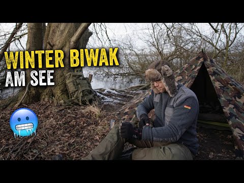 Overnighter im Winter - Biwak am See mit Bushcraft Ausrüstung in Schleswig-Holstein
