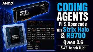Local Coding Agents on Strix Halo and R9700: Pi, Opencode, and SWE-bench Mini Benchmarks