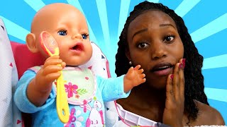 Kids play dolls - Feeding baby doll &amp; washing machine toys - Family fun video.