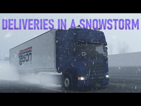 ETS2 1.46 - Scania R520 V8 Low-Deck in a SNOWSTORM - Slippery Roads - Frosty Winter Weather Mod