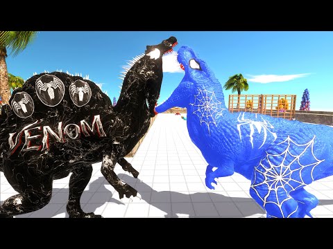 VENOM SPINOSAURUS vs BLUE SPIDERMAN T-REX DEATH RUN - Animal Revolt Battle Simulator