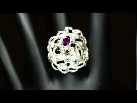 Серебряное кольцо с натуральными Топазами Сапфирами и Родолитом 17.75р видео