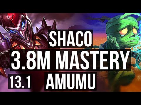 SHACO vs AMUMU (JNG) | 8/0/6, 3.8M mastery, 2200+ games, Legendary | EUW Master | 13.1