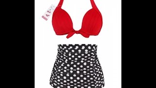 Adreamly Women's 50s Rockabilly Pinup High Waisted Bathing Suit Bikini Set