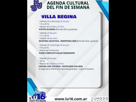 AGENDA CULTURAL DEL FIN DE SEMANA EN VILLA REGINA